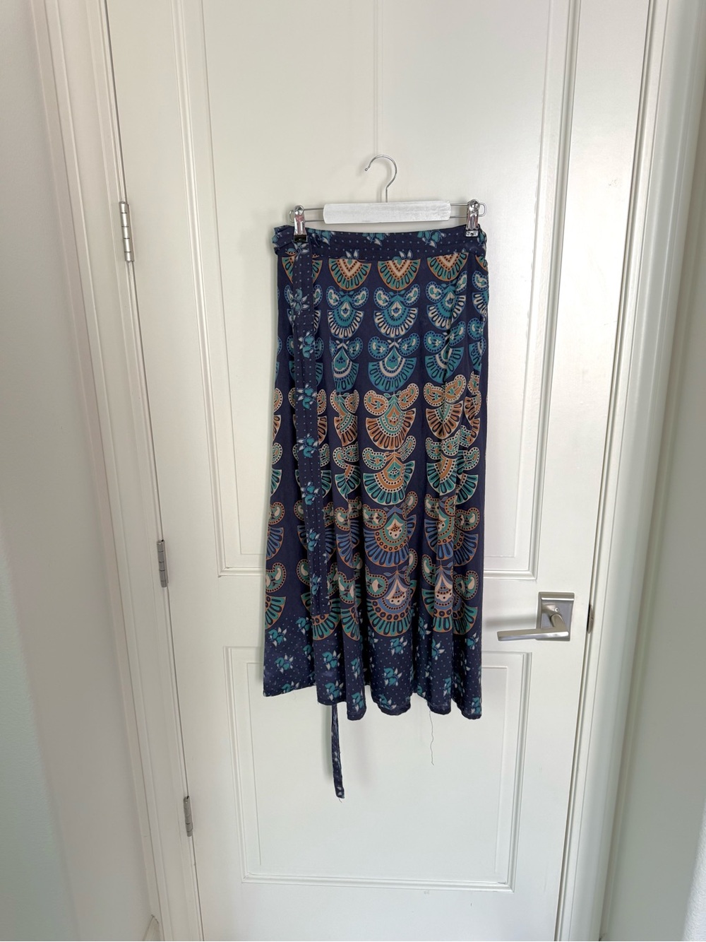 Darn Good Yarn Boho Wrap Skirt Tea Length Ethnic Block Print Indian - One Size